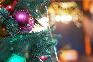 Obraz premium Closeup of Christmas-tree decorations. happy new year
