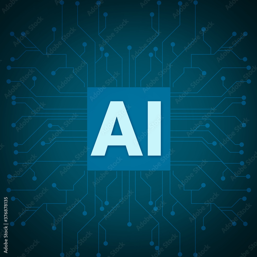 Poster artificial intelligence concept. ai lettering over futuristic circuit background