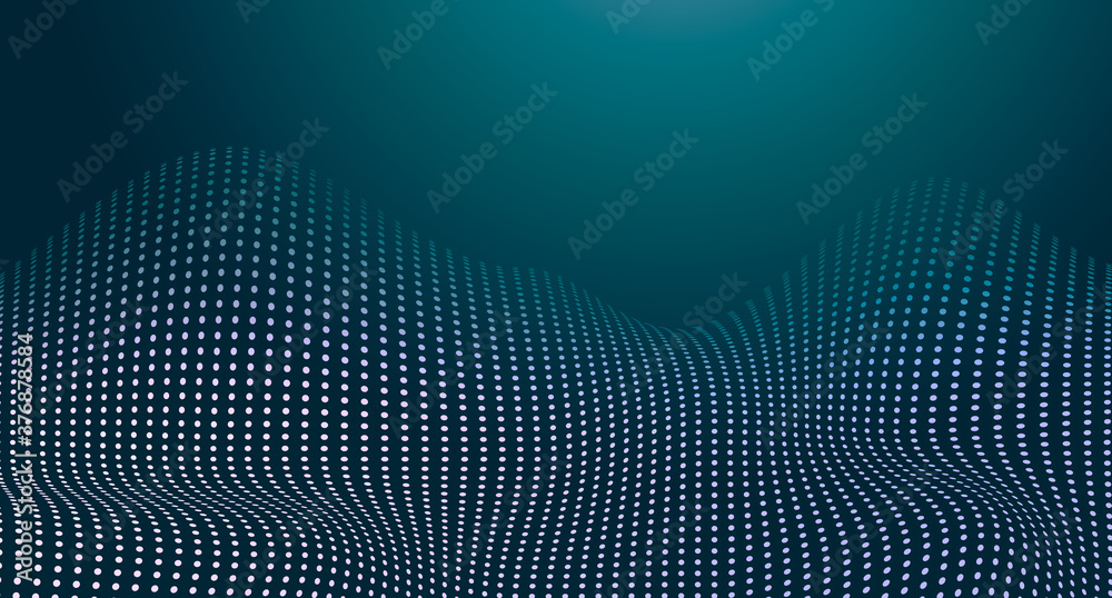 Poster technology concept. abstract background with digital wave of glowing particles, creative illustratio
