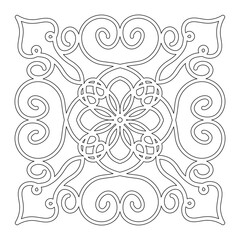 black and white square contour pattern. print, coloring, template.