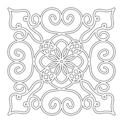 black and white square contour pattern. print, coloring, template.