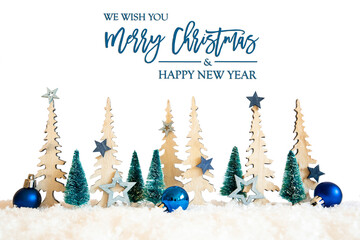 Christmas Trees With English Text We Wish You A Merry Christmas And Happy New Year. Christmas...