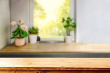 Table background of free space and kitchen interior 