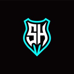 Initial S H letter with shield modern style logo template vector