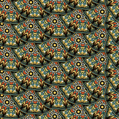 Seamless repeating pattern of colored mandalasnd