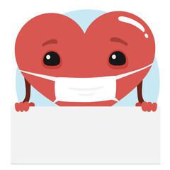Cute pandemic heart character with a blank sign. To see the other vector heart character illustrations , please check Cartoon Heart Characters collection.