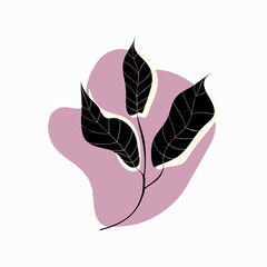 Abstract illustration of flower and leaves, minimalism. Elements for the design of textiles, cards, t-shirts. Floral flat hand drawn.