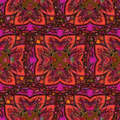 Seamless repeating pattern of colored mandalas