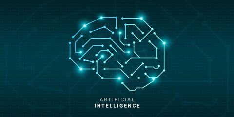 Conceptual Illustration For Artificial Intelligence With Circuit Brain Over Binary Code Background