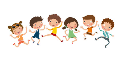 Children jump together, Funny jumping kids, vector, illustration, Isolated on white background