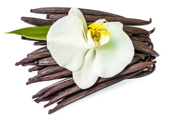 Orchidée et gousses de vanille 