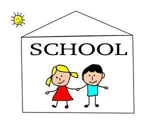 Kids drawing -  back to school concept greetig card
