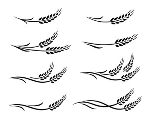 black wheat ears and oats icons set