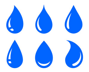 blue natural water drop icons set silhouettes
