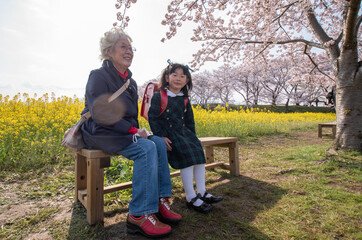 祖母と新一年生の孫