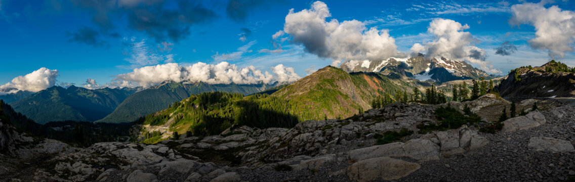beautiful mountain and blue sky with clouds