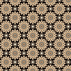 sunflowers. seamless floral pattern. brown inflorescences on a black background.