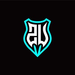 Initial Z U letter with shield modern style logo template vector