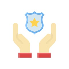 administrative related police badge on hand or care hands vector in flat design,