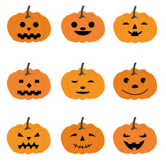 Set of halloween pumpkins, funny faces. Autumn holidays. Vector illustration