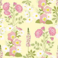 Beautiful seamless summer illustration with garden flowers