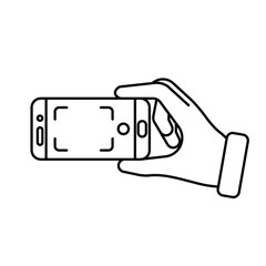 Smartphone in hand icon. Line Style. Vector illustration. EPS 10