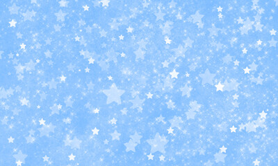 a festive, abstract bright blue background with many stars, scattered chaotically, with different transparency and sizes. Shiny background with radiance and glitter, with shining and geometric stars