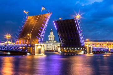 Fototapeta na wymiar Neva River with Palace Bridge in St. Petersburg, Russia