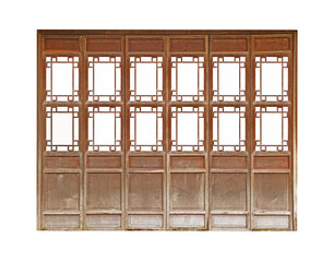 Old Chinese wooden door on white background