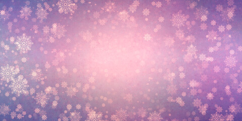 Vintage bright pink purple winter Christmas background with lots of ornate snowflakes. Elegant beautiful winter card
