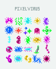 pixel virus icon set