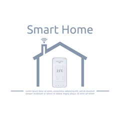 Smart home icon. Home control via mobile phone. Remote control on the smartphone screen with the temperature in the rooms. Logo for mobile applications. Vector