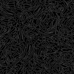 Doodle large and middle white shapes on black background. Seamless decorative fashion pattern. Suitable for packaging, textile, wallpaper.