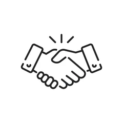 Foto op Plexiglas Line icon style commitment meeting agreement. Hand shake for deal contract, partnership, teamwork, business greeting. Simple outline for web app.Vector illustration. Design on White background. EPS 10 © Fourdoty