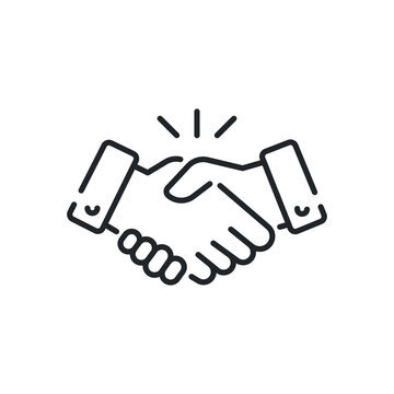 Line Icon Style Commitment Meeting Agreement. Hand Shake For Deal Contract, Partnership, Teamwork, Business Greeting. Simple Outline For Web App.Vector Illustration. Design On White Background. EPS 10