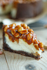 Cheesecake. Soft cottage cheese cake with nuts. High quality photo.