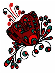 A flower in the Slavic ethnic style of red-green. - 376891912