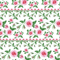 Folk Floral Embroidery rose pattern. Retro style bright folk stitch seamless border. fabric, web background