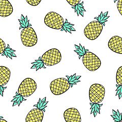 Pineapple hand drawing seamless pattern. Fabric, textile and wallpaper design. Stock vector illustration.