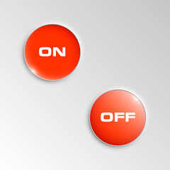 web round button with on and off text for website or app. Isolated bell sign button with border, reflection and shadow on background button