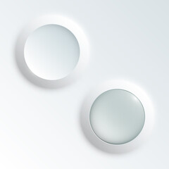 web round button with patch of reflected light for website or app. Isolated bell button sign with border, reflection and shadow on background button