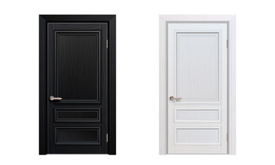 black and white classic framed molded entry wooden doors isolated on white background. realistic 3d vector illustration