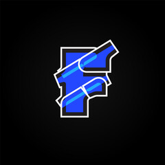 Abstract blue character from a font set with white stokes, vector illustration