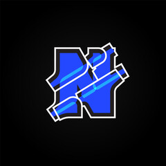 Abstract blue character from a font set with white stokes, vector illustration