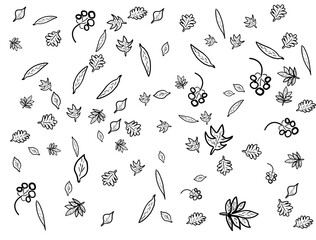 Seamless pattern autumn leaves ink doodle style