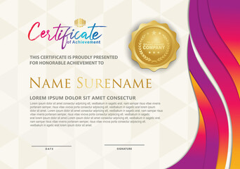 certificate template with flow lines ornament and modern texture pattern background.