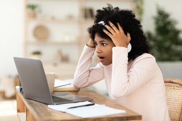 African Girl At Laptop Having Internet Connection Problem At Home