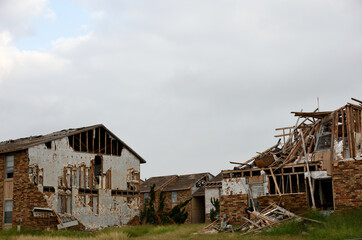 Fototapeta na wymiar Hurricane Harvey major wind damage and destruction to brick and wood housing complex in Rockport, Texas