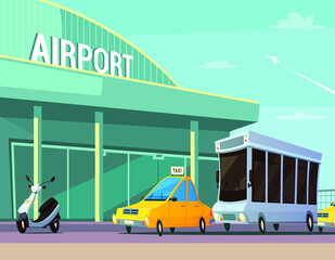 Vehicles waiting in the line at the airport. 
