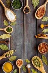 Frame of spices herbs and flavoring with space for text